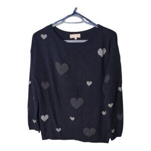 Benedetta B. Wool/Cashmere Crewneck Navy Heart Sweater Size Small